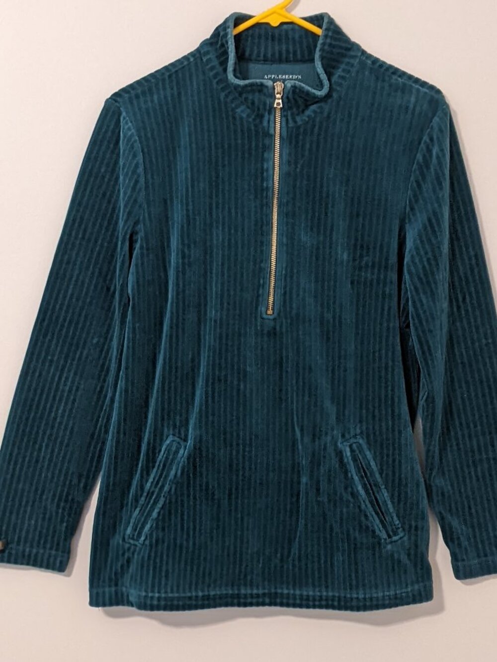 Appleseed's Women's Sz L Dark Green Corduroy 1/4 Zip Cotton Cabincore Minimalist